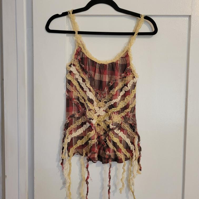 VINTAGE 2000's SHIPWRECKED PLAID & LACE TANK TOP