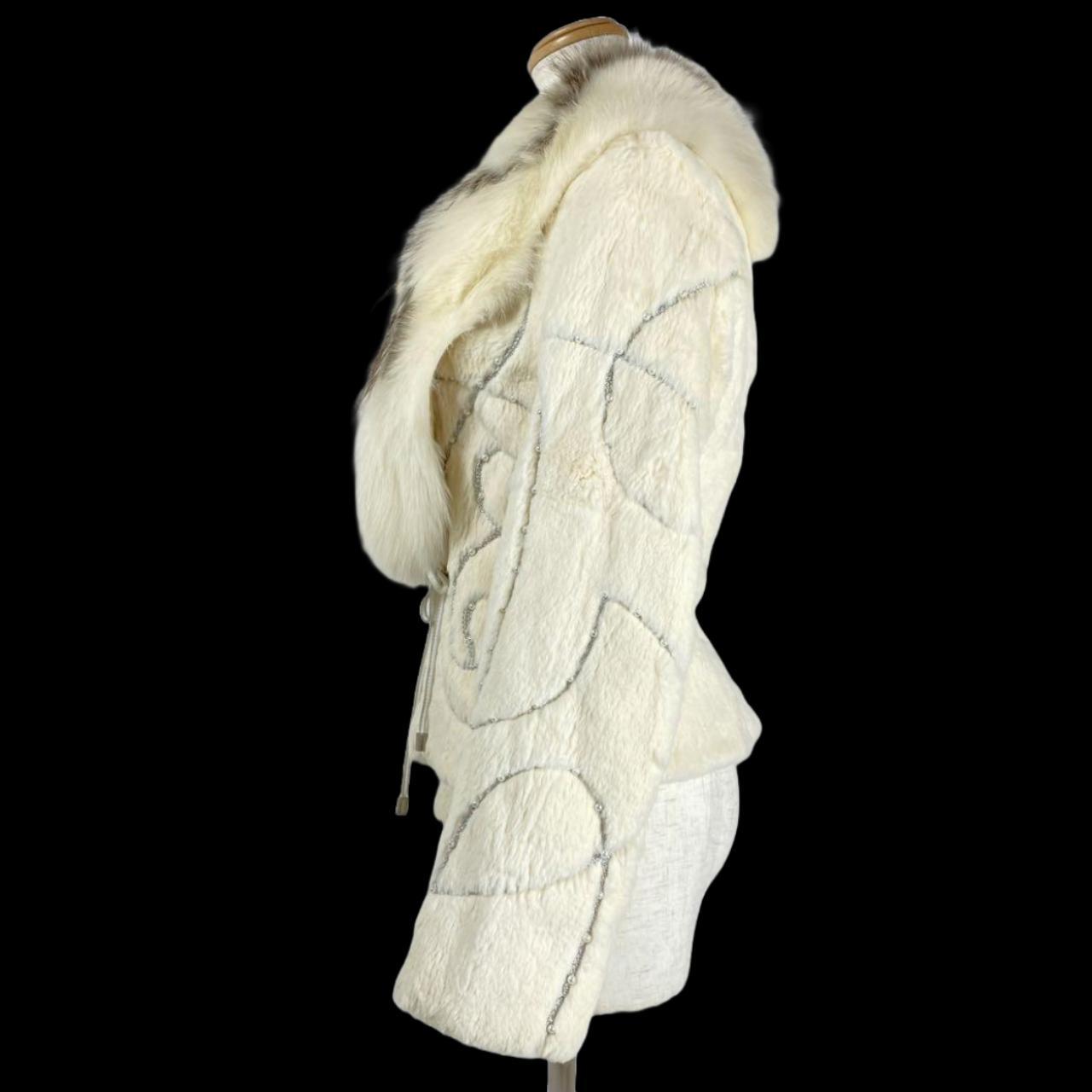VINTAGE Y2K CREAM AND SILVER PEARL EMBELLISHED FUR JACKET