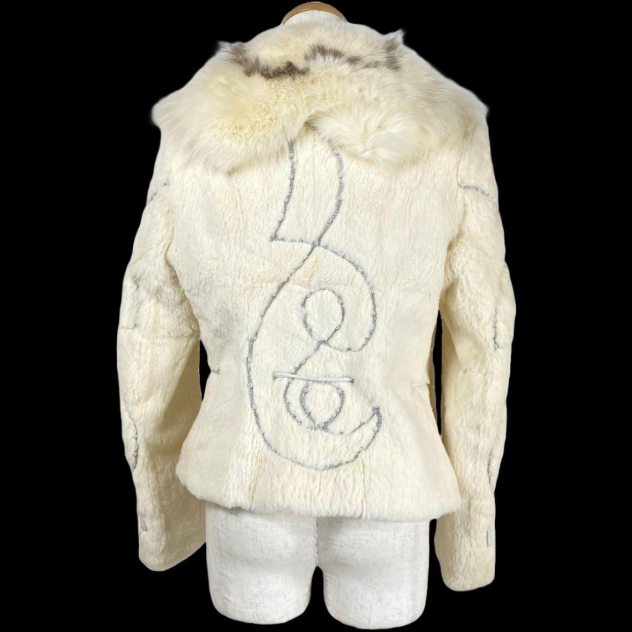 VINTAGE Y2K CREAM AND SILVER PEARL EMBELLISHED FUR JACKET