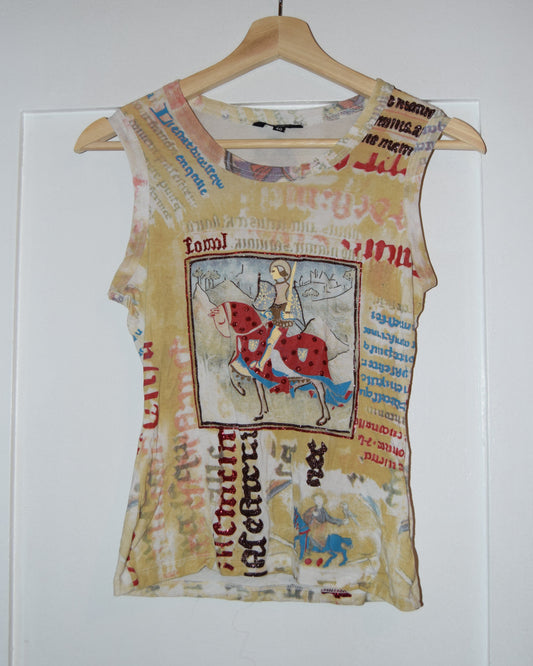 RARE VINTAGE Y2K MEDIEVAL 'NEWSPRINT' TOP