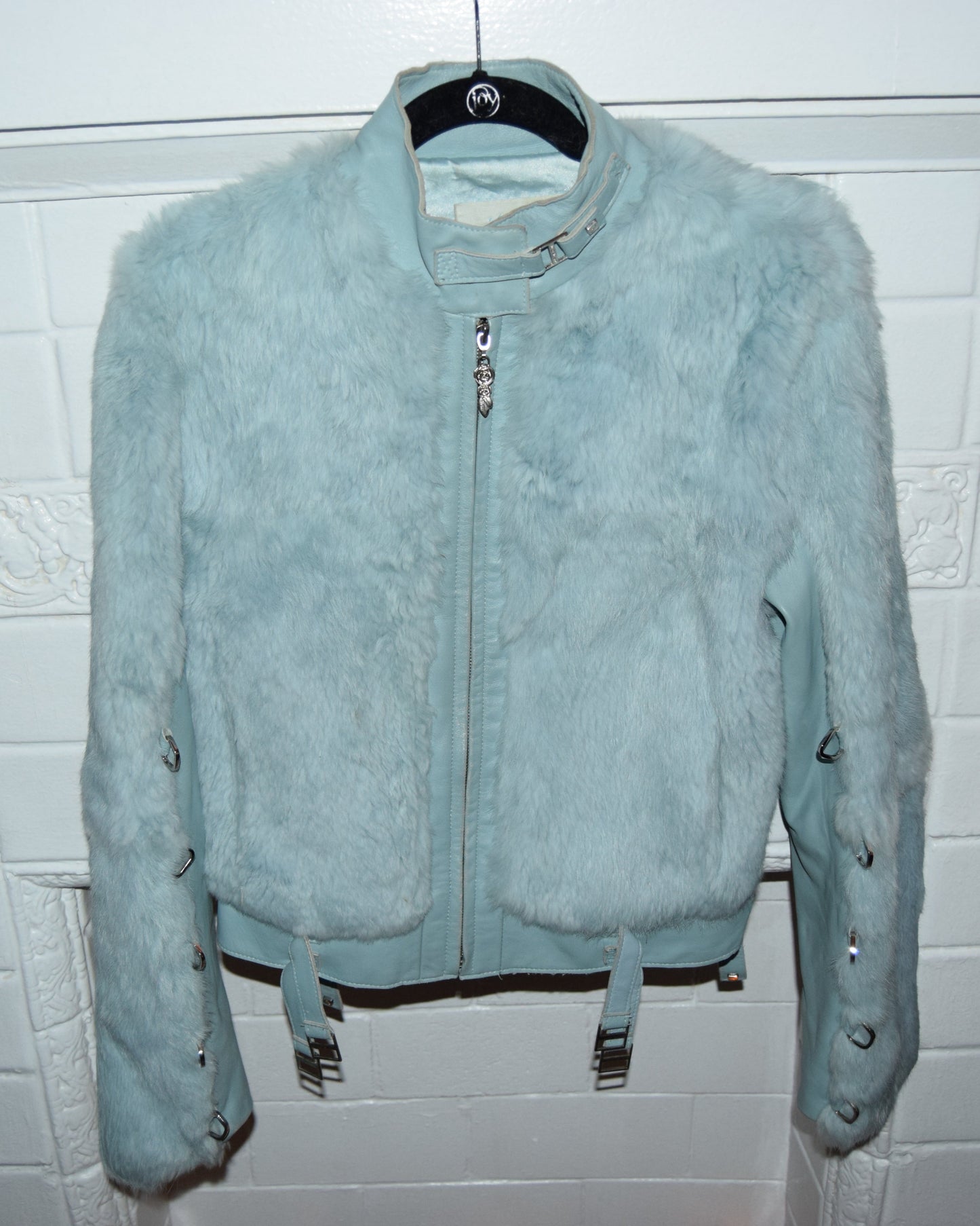 VINTAGE Y2K RABBIT FUR MOTO JACKET