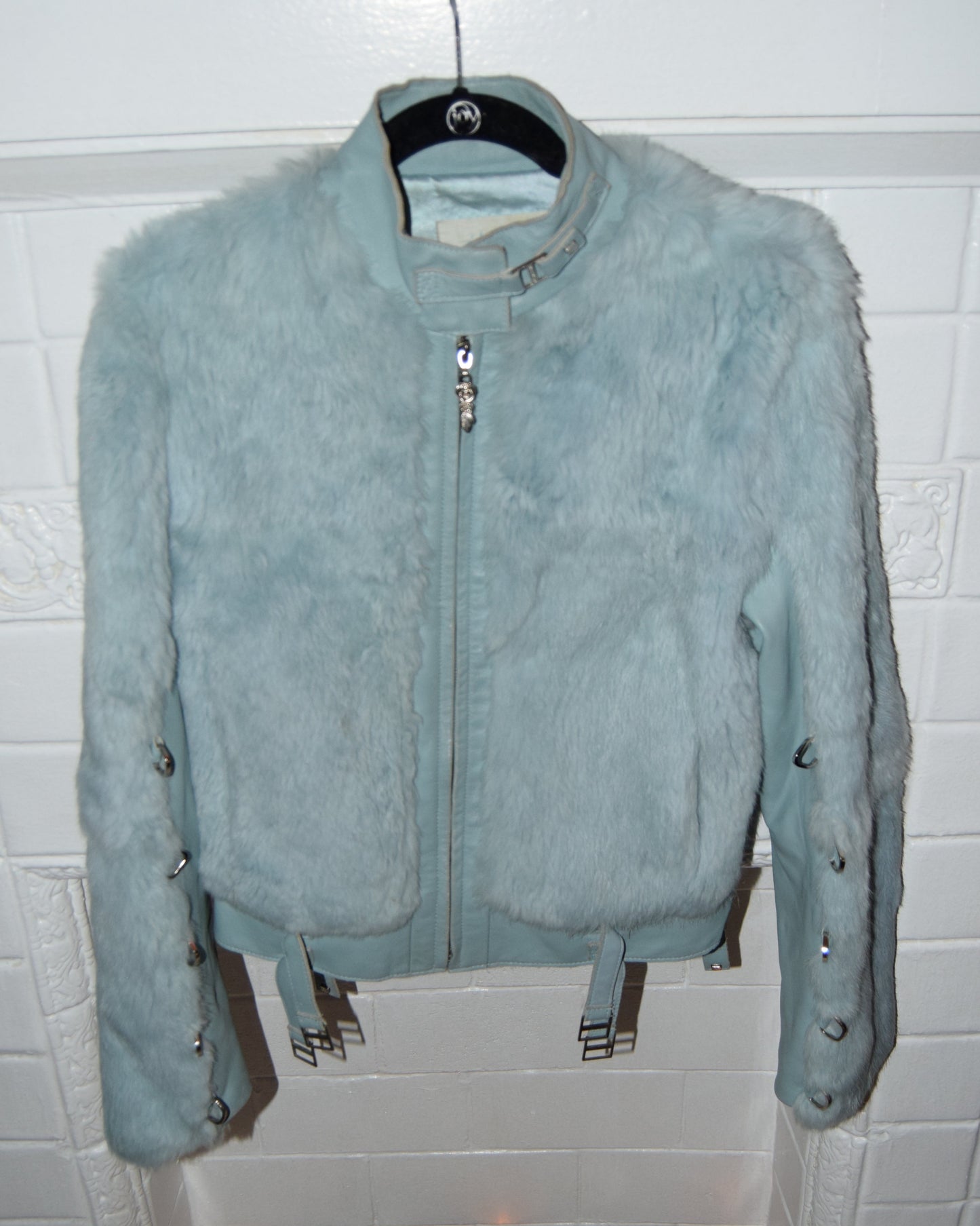 VINTAGE Y2K RABBIT FUR MOTO JACKET