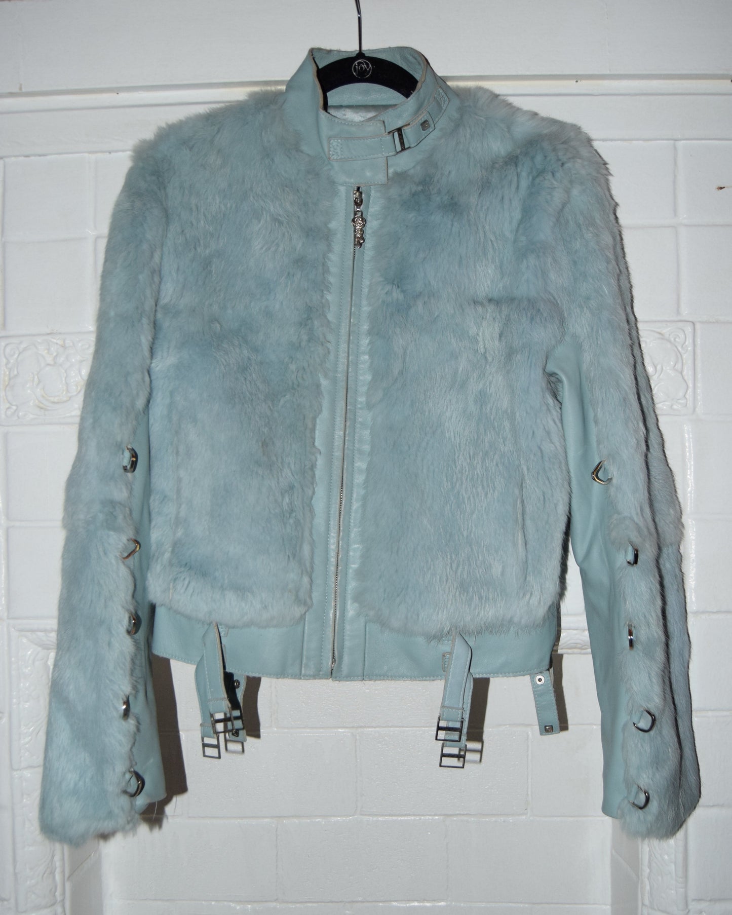 VINTAGE Y2K RABBIT FUR MOTO JACKET