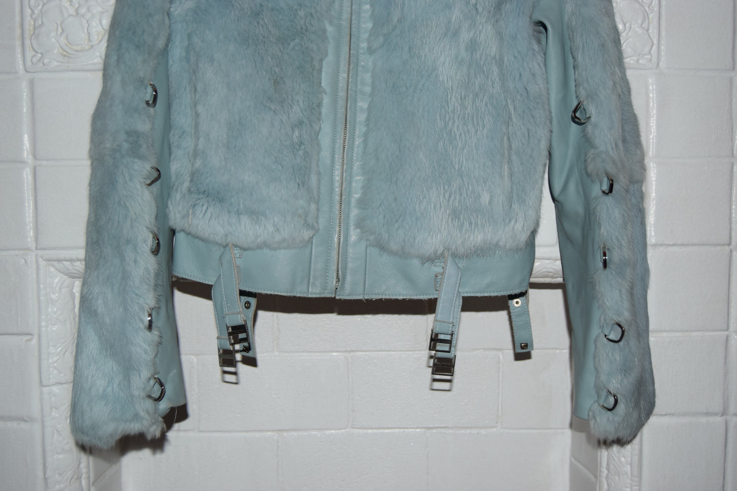 VINTAGE Y2K RABBIT FUR MOTO JACKET