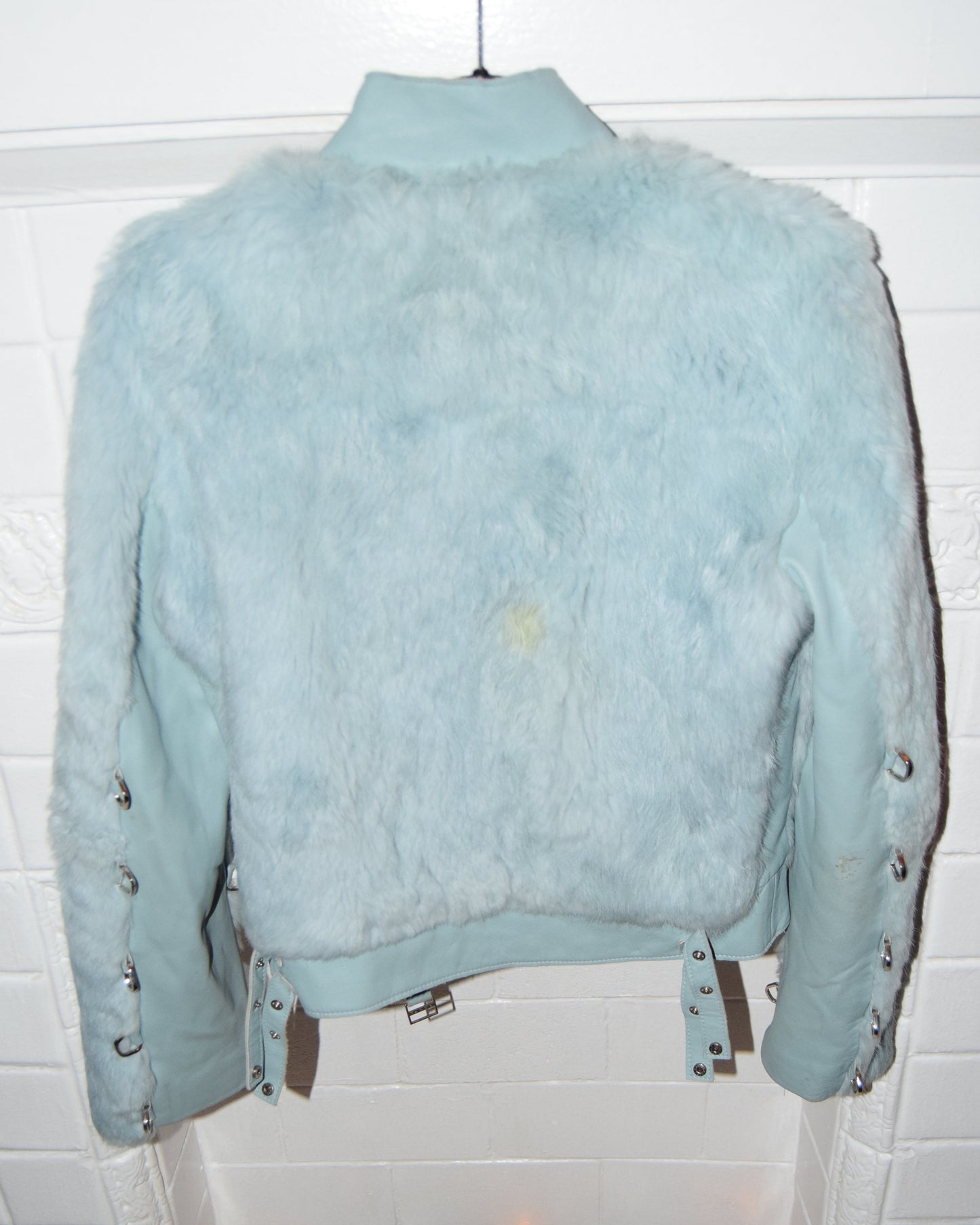 VINTAGE Y2K RABBIT FUR MOTO JACKET