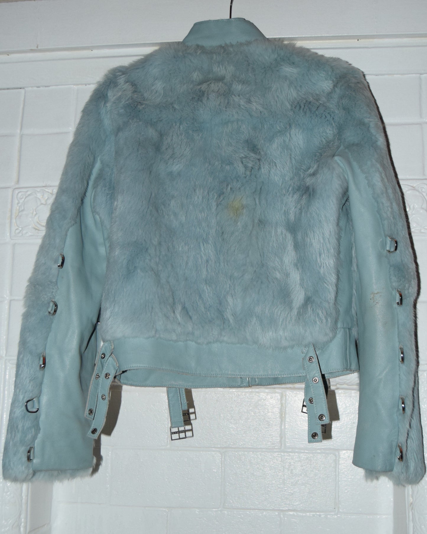 VINTAGE Y2K RABBIT FUR MOTO JACKET