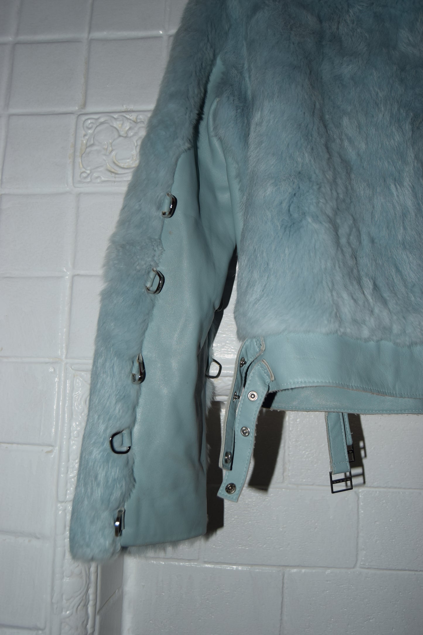 VINTAGE Y2K RABBIT FUR MOTO JACKET