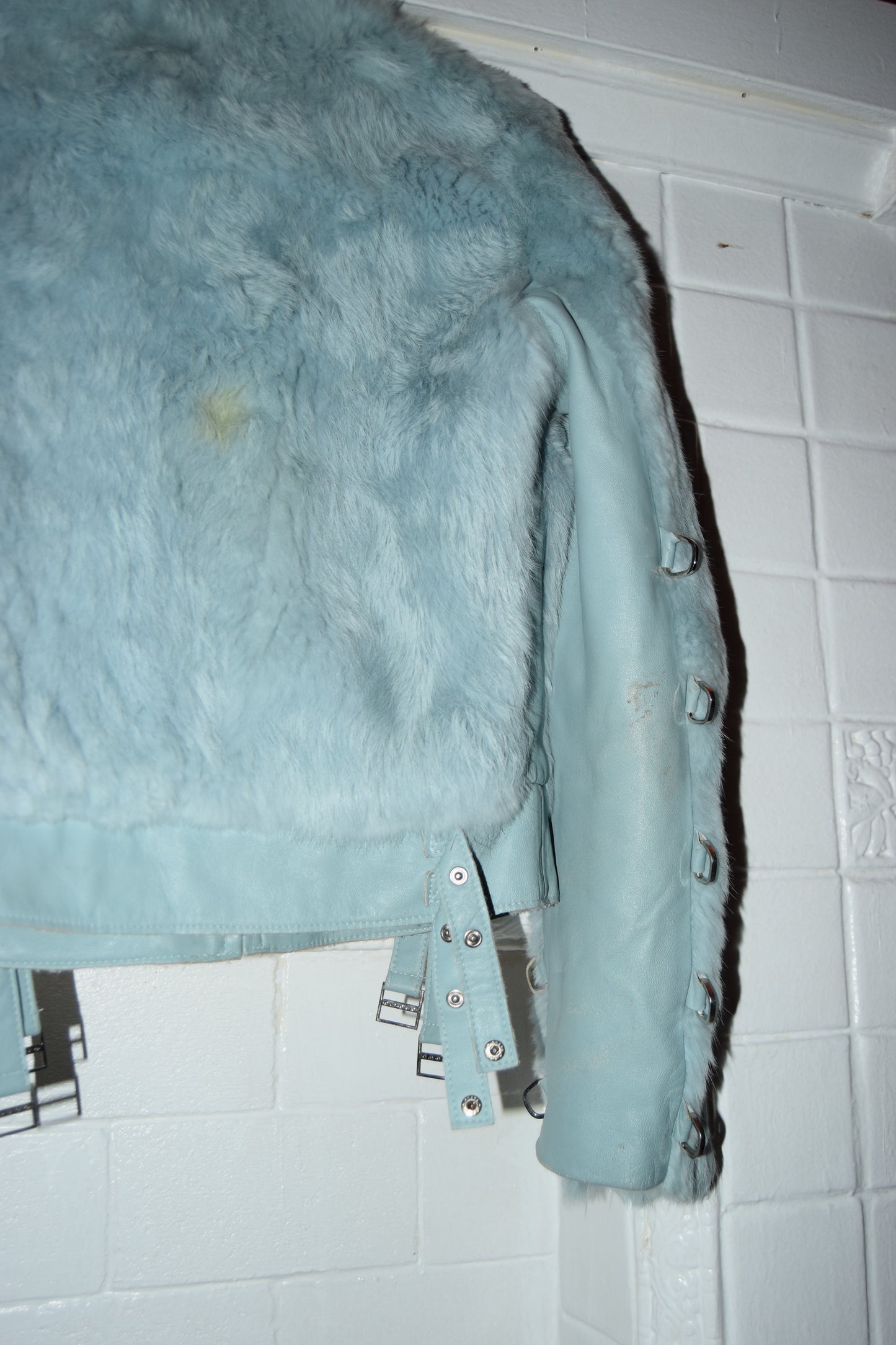 VINTAGE Y2K RABBIT FUR MOTO JACKET