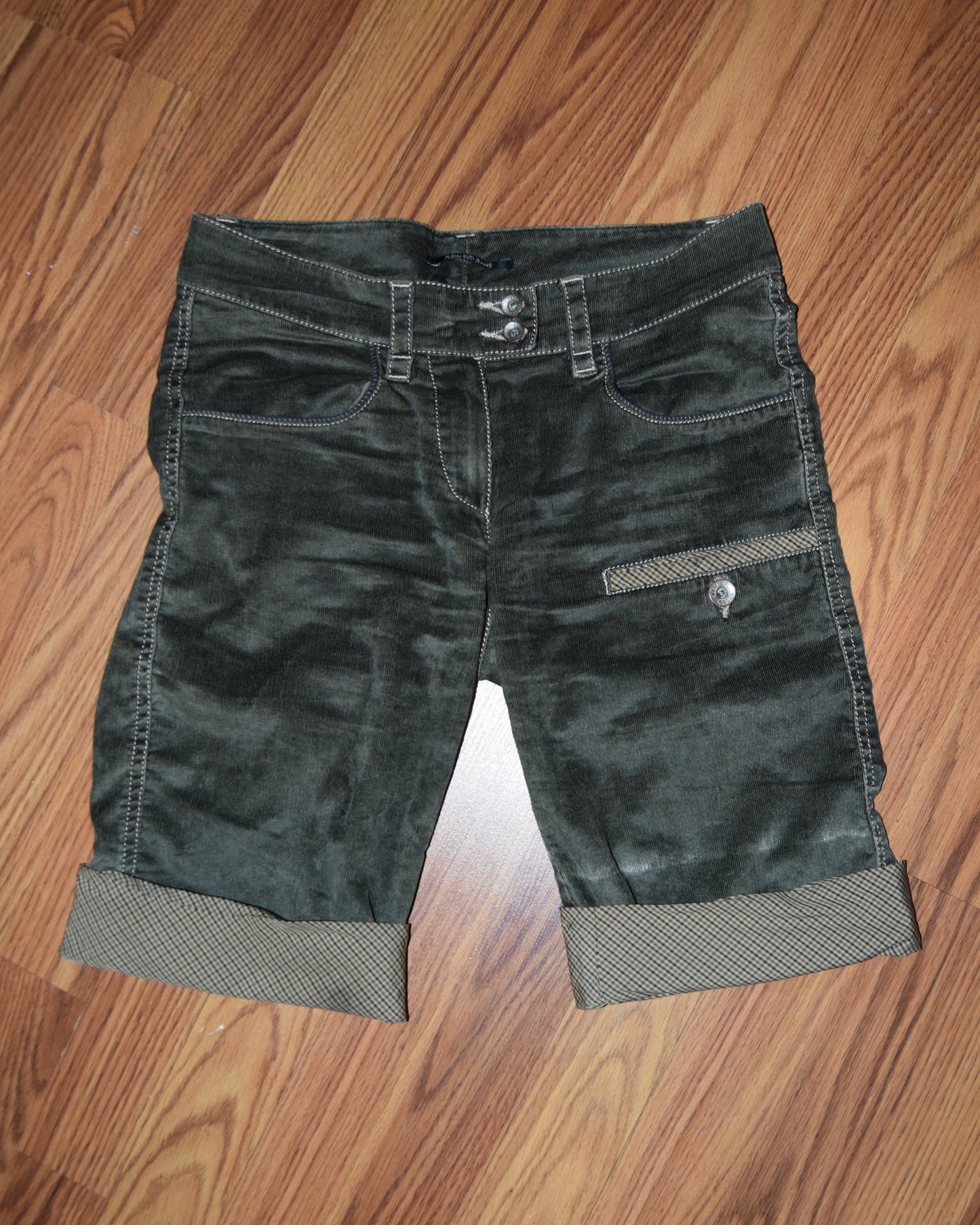 PLEIN SUD VELVET & PLAID CUFF CARGO SHORTS