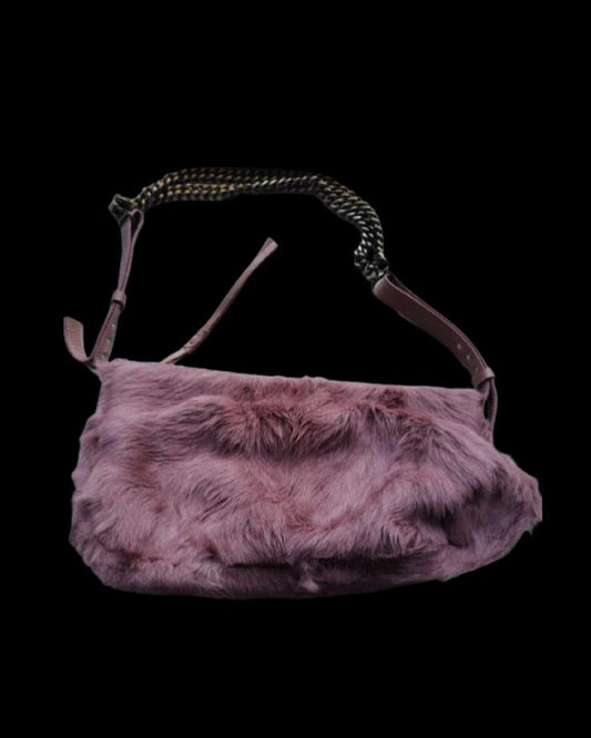 OVERDYED MAUVE ERMANNO SCERVINO RABBIT FUR & LEATHER BAG